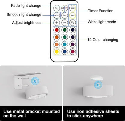 3 Pack Picture Lights for Wall, 13 RGB Color Rechargeable Battery Operated wall - Image 5