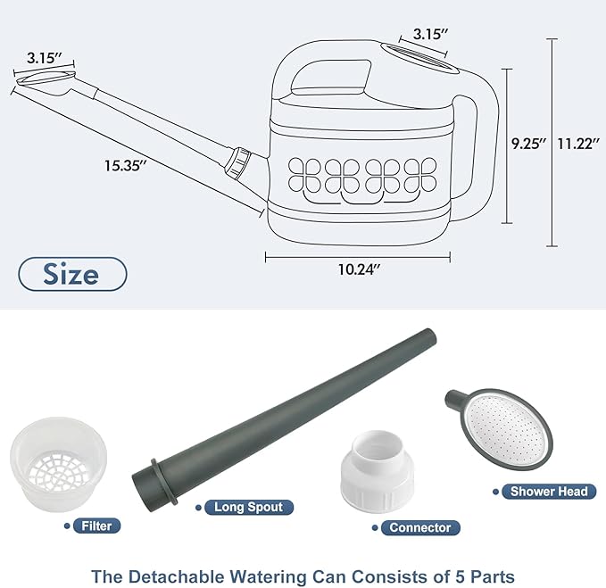 2 Gallon Watering Can for Outdoor Plants, Plant Watering Can with Removable Long Spout and Stainless Steel Sprinkler Head, Large Water Can for Garden Flowers Vegetables