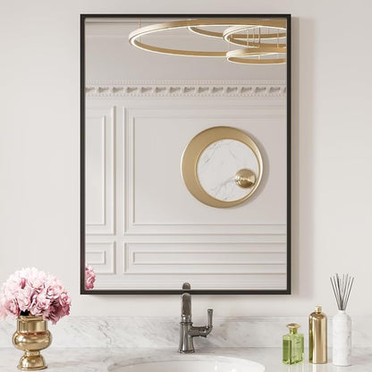 LOAAO 20"X30" Black Rectangle Bathroom Mirror Wall, Matte Black Aluminum Alloy by LOAAO