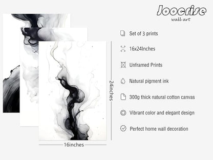 Black White Abstract Wall Art Decor Set of 3 Modern Wall Art Minimalist Canvas - Image 2