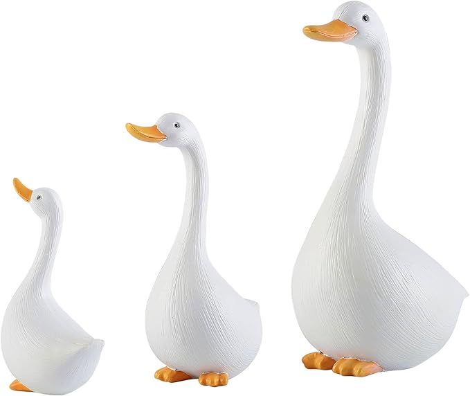 Resin Duck Figurines Set of 3 - Porch Goose Statue for Front Yard Decor, Outdoor Lawn Ornaments, Garden Ducks and Goose Decorations, Perfect Yard Goose Decor and Duck Decoy for Garden Animals Theme