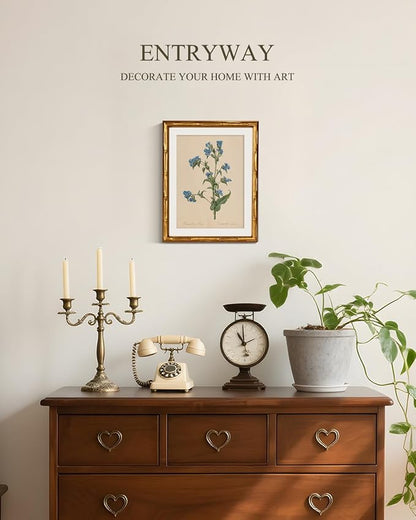 InSimSea Gold Bamboo Framed Canvas Wall Art, Retro Blue Myosotis Botanical - Image 6