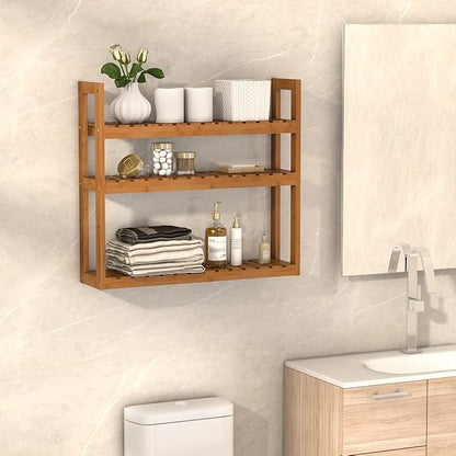 Domax Bamboo Bathroom Shelf 3-Tier Wall Mount Storage Rack Multifunctional - Image 2