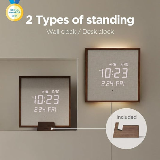 mooas Wooden Frame LED Silent Wall Clock - Image 2