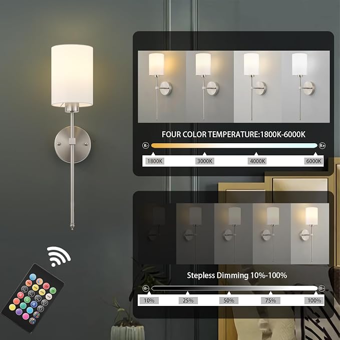 Battery Operated Wall Sconces Set of Two, Wireless Rechargeable Wall Light - Image 3