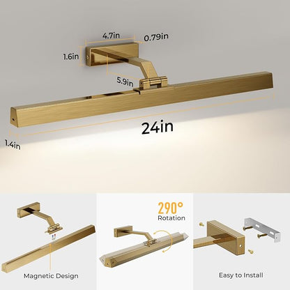 Afyuol Picture Lights for Wall, Brass Battery Operated Picture Light 24in Art - Image 6