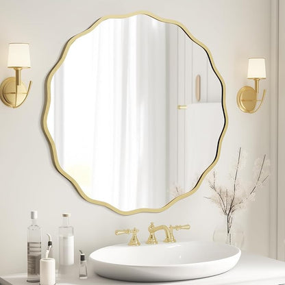 WallBeyond Round Wavy Mirror for Wall Decorative 28 inch, Modern Round Mirror by WallBeyond
