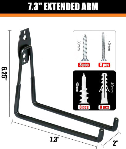 WMK 7.3'' Garage Hooks Heavy Duty 4 Pack, Wall Mount Utility Hooks - Image 2