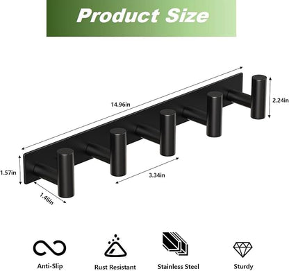 Coat Rack Wall Mounted with 5 Hooks, Heavy Duty Stainless Steel Wall Hooks - Image 2