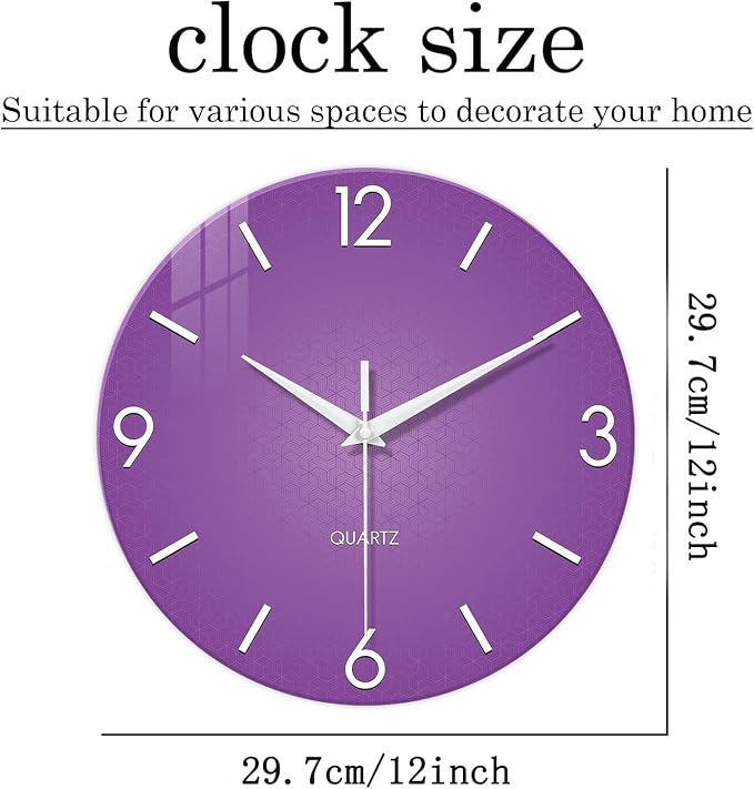 XFM Purple Wall Clock for Girls Bedroom Analog Simple Wall Clocks Battery - Image 6