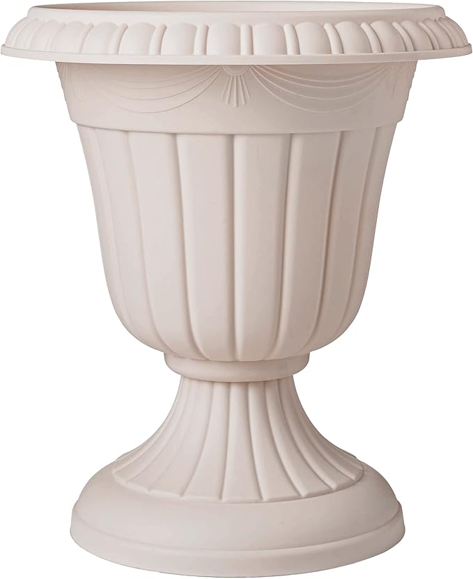 PL00TP Classic Traditional Plastic Urn Planter Indoor/Outdoor, 16" x 18", Taupe