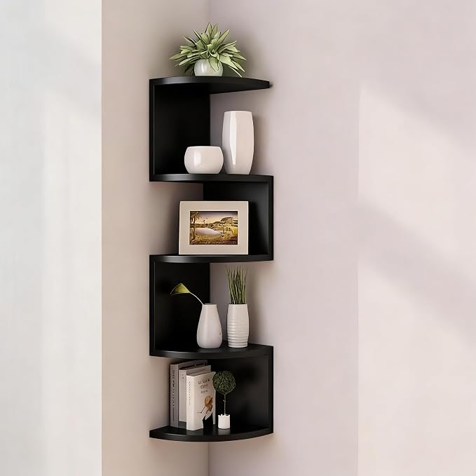 No-Drill Corner Shelf Wall Mount, 5-Tier Floating Corner Bookshelf by Frawenleco