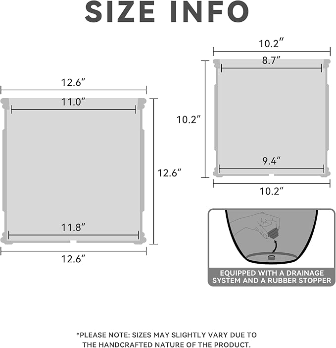 Kante Square Lion Head Concrete Planter Set of 2, Classic English Style Plant Pot with Drainage Hole and Rubber Plug for Indoor Outdoor, 10.2"x10.2"x10.2" and 12.6"x12.6"x12.6" Antique Gray
