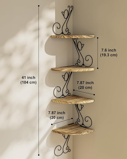 Alsonerbay Wall Mount Corner Shelves 4 Tier Floating Corner Storage Wood - Image 2