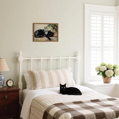 Framed Black Cat Canvas Wall Art, Vintage Sleeping Cat - Image 7