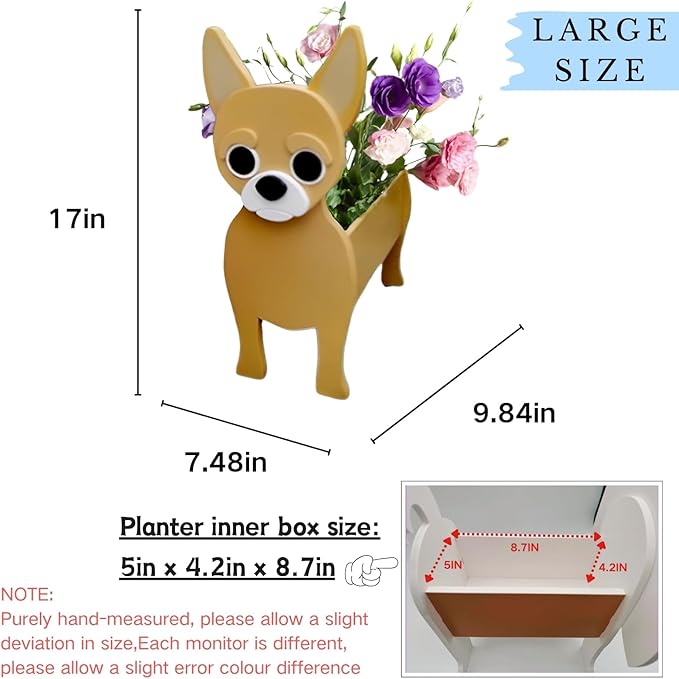 Chihuahua Dog Planter Plant Pots,Cute Garden Dog Flower Planter,Large Dog Planters Birthday Gifts for Women,Office,Indoor/Outdoor Decor（9.84 * 7.48 * 17in）
