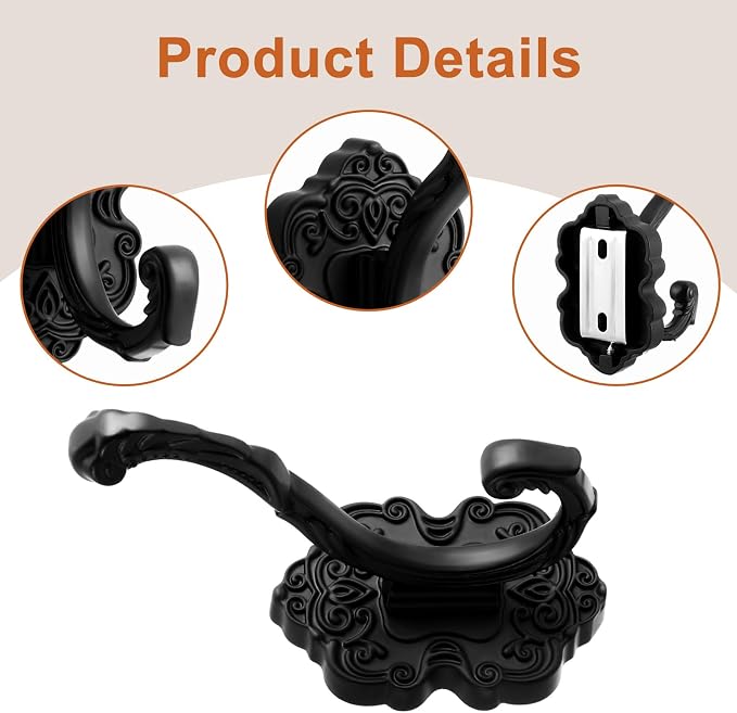 Zonon 2 Pcs Black Wall Hooks Set Vintage Coat & Towel Hooks - Image 3