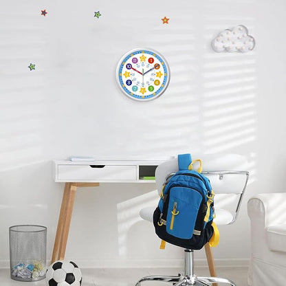 XFM Blue Kids Wall Clock 8 Inch Silent Non Ticking Quartz Battery Operated - Image 5