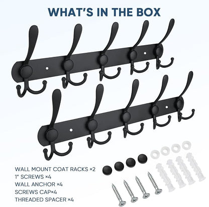 TICONN Wall Mounted Coat Rack, Five Heavy Duty Tri Hooks All Metal Construction - Image 5