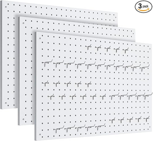 Peg Board, 3 Pack Metal Pegboard Panels White Pegboards Wall Organizer by MUWOOD