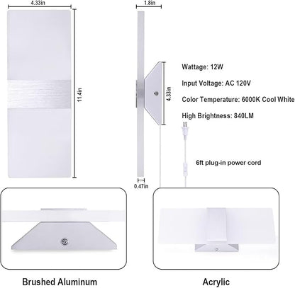 TRLIFE Modern Wall Sconces Set of 2, Wall Sconce Plug in 12W LED 6000K Cool - Image 4