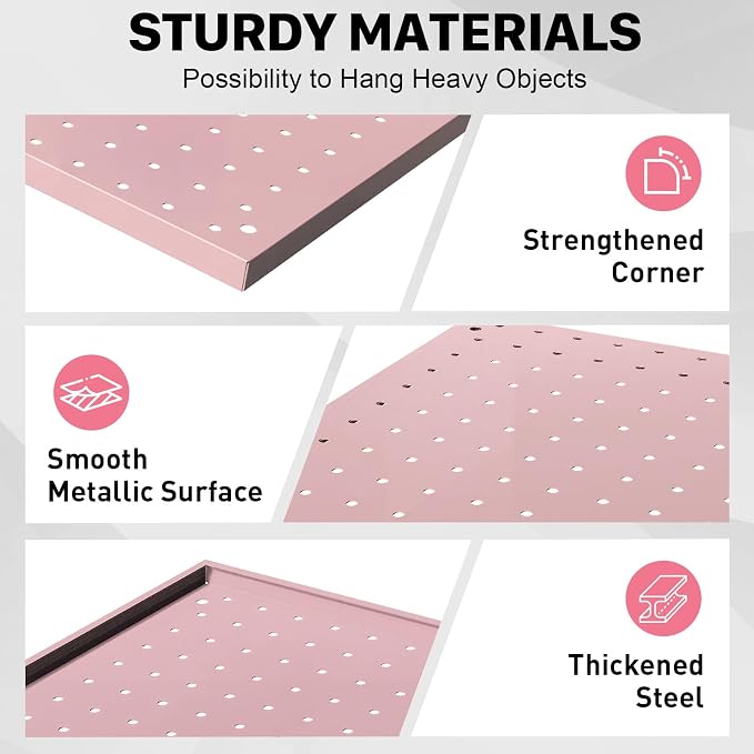 Peg Board, 4 Pack Metal Pegboard Panels Pink Pegboards Wall Organizer - Image 4