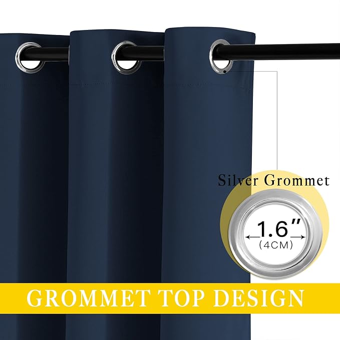 NICETOWN Navy Blue Blackout Room Divider Curtains 144 inch Length, Grommet - Image 3