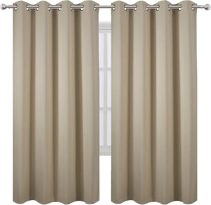 LEMOMO Blackout Curtains 66 x 72 Inch Long Beige Curtains Set of 2 Panels Room - Image 2