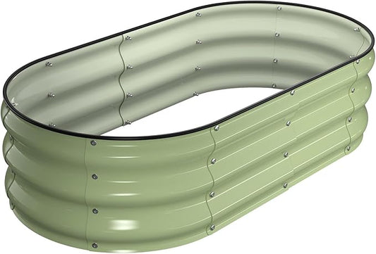 Raised Garden Bed Kit, 4x2x1 ft Galvanized Planter Box Outdoor with Safety Edging, Large Metal Raised Beds for Gardening Vegetables Flower Herb (Avocado Green)