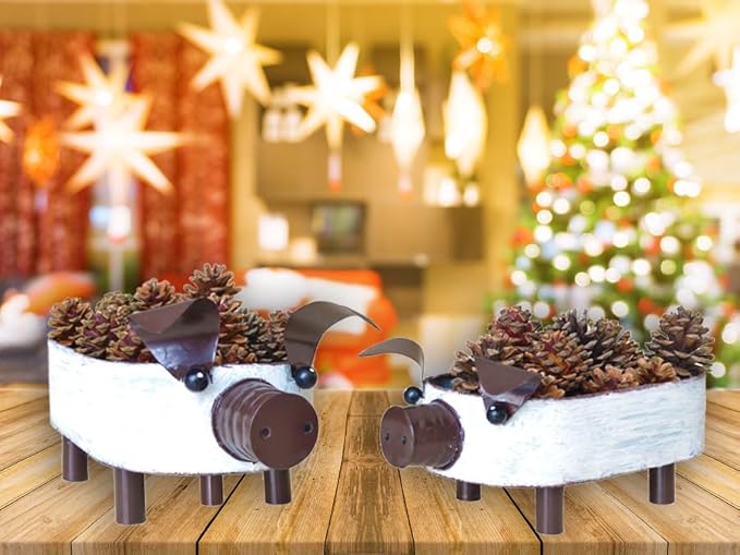 Galvanized Metal White Washed Farmhouse Pig Tray Distressed Pig Tabletop Centerpiece Décor Set of 2