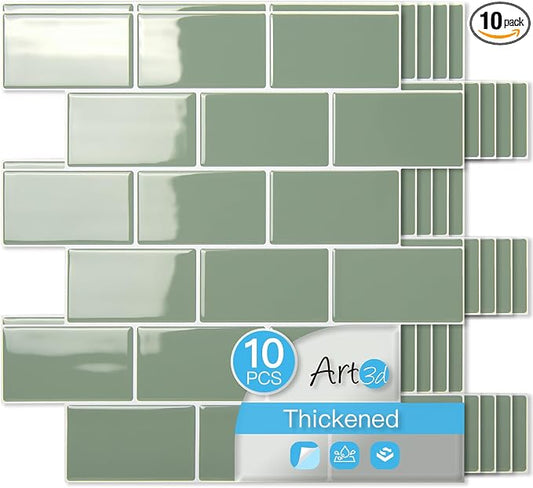 Art3d Peel and Stick Wall Tiles in Teal – 10-Pack of 12 x12 Thickened Design by Art3d