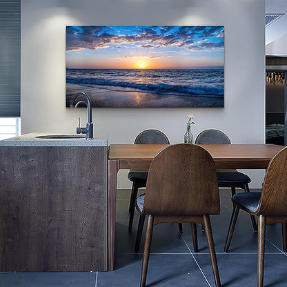 Wapluam Beach Wall Art Blue Sea Coastal Sunset Natural Scenery Picture Print On - Image 3