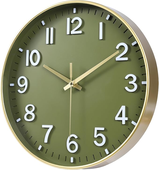 HZDHCLH Wall Clocks Battery Operated, Wall Clock Green Gold, 14 inch Wall Clock - Image 3