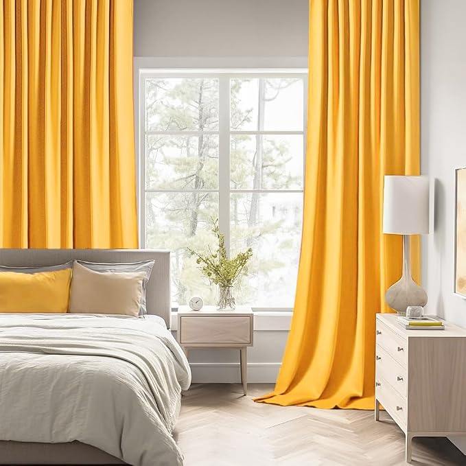 MIULEE Yellow Back Tab Blackout Curtains 120 Inch Long 2 Panels Set - Image 2