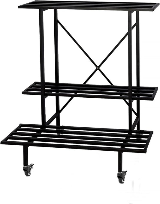 Zhongma 3 Tier Plant Stand with Wheels, Heary Duty Metal Plant Stand, 35.43 L x 17.5 W x 38.6H . Space saving Plant Stand