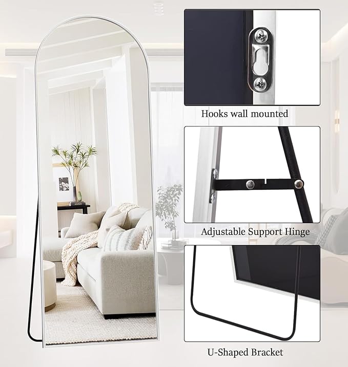 Prywot Arched Full Length Mirror, Modern Full Body Mirrors - Image 5
