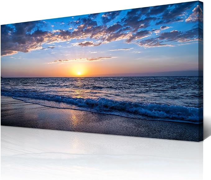Wapluam Beach Wall Art Blue Sea Coastal Sunset Natural Scenery Picture Print On by Wapluam