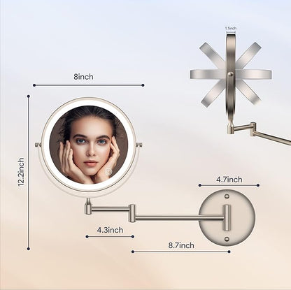 Rocollos Rechargeable Wall Mounted Lighted Makeup Mirror, 8 Inch Double-Sided - Image 7