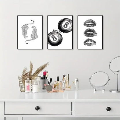 BOKPEN Trendy Black and White Leopard Canvas Wall Art, Funky Y2k Lucky 8 Ball - Image 6
