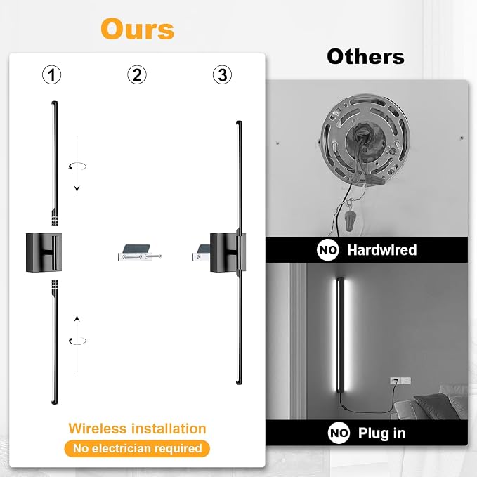 Wall Sconces Set of Two with Remote Control 29.1 in Dimmable Black Gold Battery - Image 2