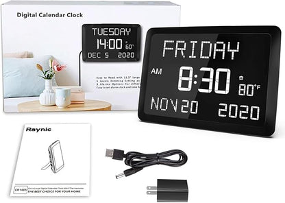 Raynic Digital Clock, 11.5" Large Display Calendar Clock - Image 7