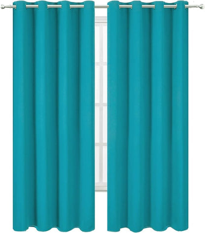 LEMOMO Blackout Curtains 52 x 90 Inch Long Teal Curtains Set of 2 Panels Room - Image 2