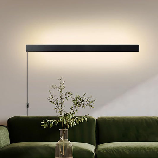 KELUOLY Modern Plug in Wall Lights, 31.4 inch Frosted Black LED Long Wall Sconce by KELUOLY