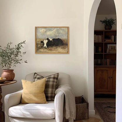 AtterrirArt Vintage Framed Wall Art, Rustic Cow Picture Painting Print - Image 2