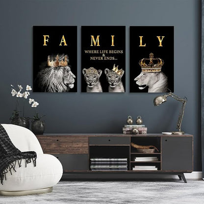 GUBIYU Family Life Begins Never Ends Words Sign Decor Black Gold Wall Art - Image 4