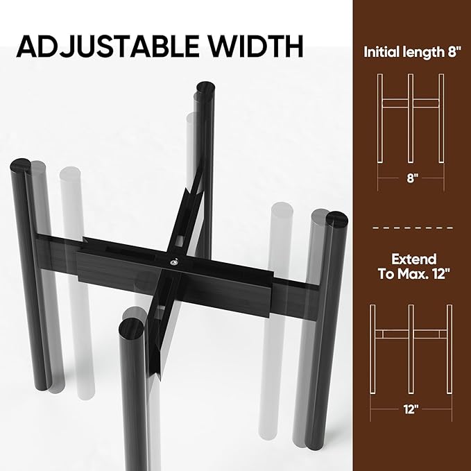 MUDEELA Adjustable Plant Stand Indoor, Bamboo Plant Stand 8 to 12 Inches, Single Floor Plant Stand for Indoor Plants, Bamboo Black Planter Stand for Indoor Plants, Pot Plant Not Included
