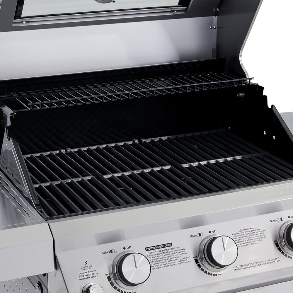 Monument Grills Larger 3-Burner Propane Gas Grills Barbeque Stainless Steel Heavy-Duty Cabinet Style with Smoker Box (2 Items)