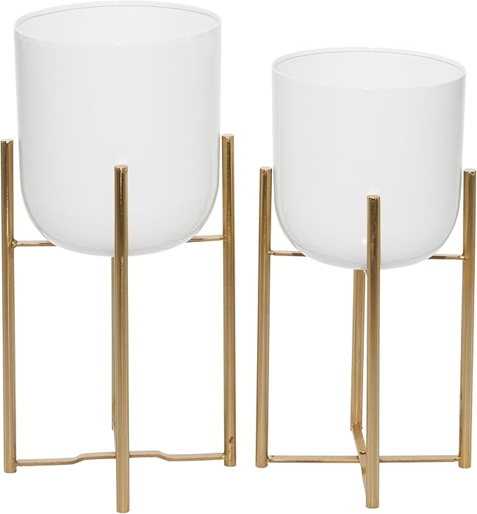 CosmoLiving by Cosmopolitan Metal Indoor Outdoor Planter Dome Large Planter Pot with Removable Stand, Set of 2 Planters 20", 22"H, White