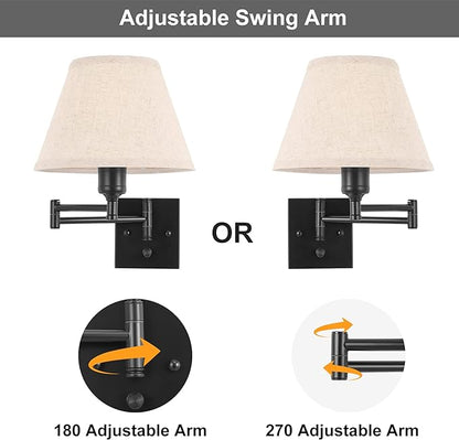 TRLIFE Wall Sconce Plug in, Dimmable Wall Sconces Set of Two Swing Arm Wall - Image 3