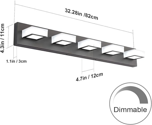 Ralbay Dimmable Matte Black Vanity Light Modern 5 Lights Acrylic Stainless - Image 2